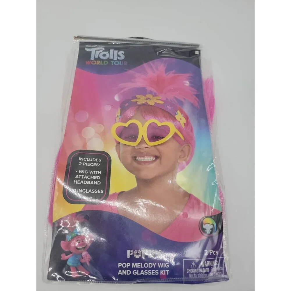 DreamWorks Trolls World‎ Tour Poppy Melody Wig With Headband And Glasses Kit